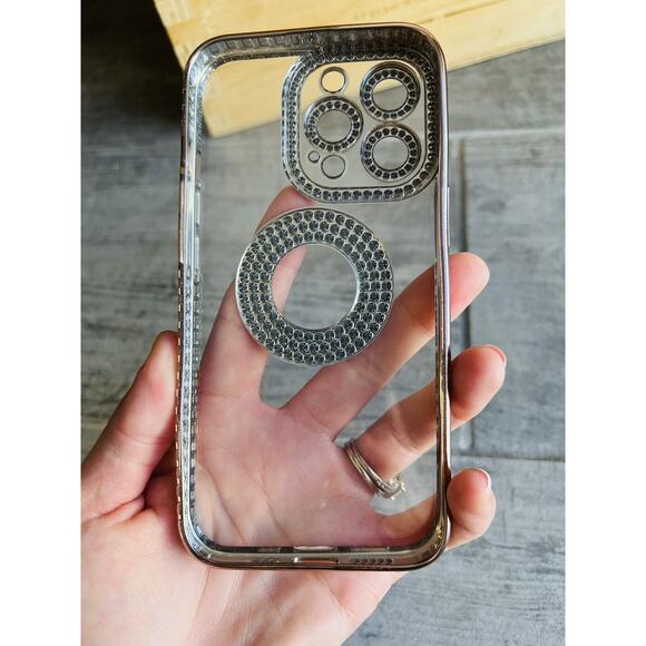 Luxury Diamond Rhinestone Crystal Bling Transparent iPhone Case 13 Pro Pink - Picture 6 of 6